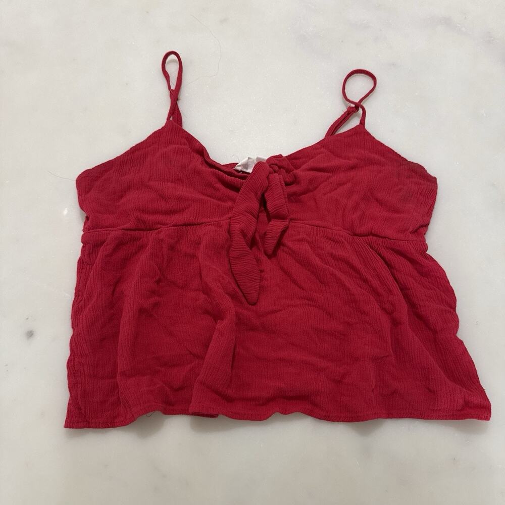 Pink Rose Size L Red Tie Front Cami Top Summer Picnic Boho Casual Tank Resort
